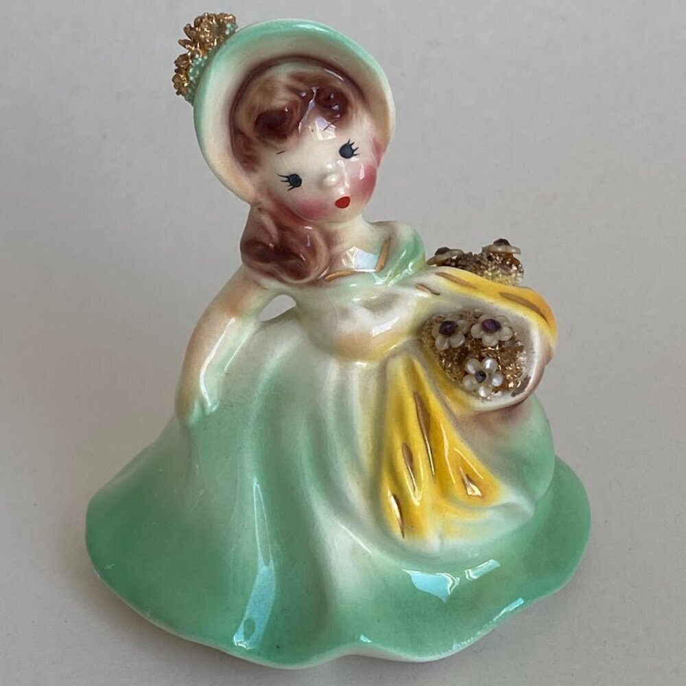 Vintage Josef Originals Head Tilt Taffy Figurine Flower Basket Girl